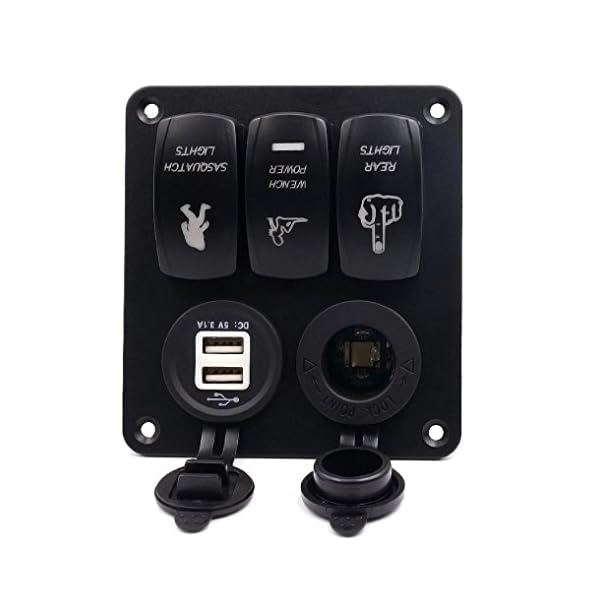 POTO-Car-5-Gang-Waterproof-Car-Auto-Boat-Marine-LED-Rocker-Panel-Switch-Circuit-Breakers-with-Dual-USB-Power-Charger-Adapter-for-RV-Car-Boat
