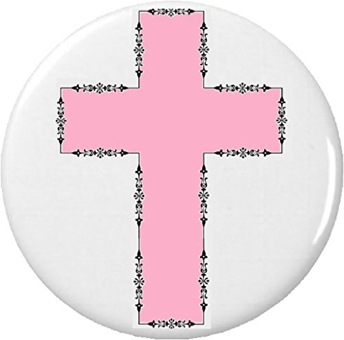 Pink Cross Crucifix 2.25â€ Large Button Pin Church Christian Holy Jesus Prayer