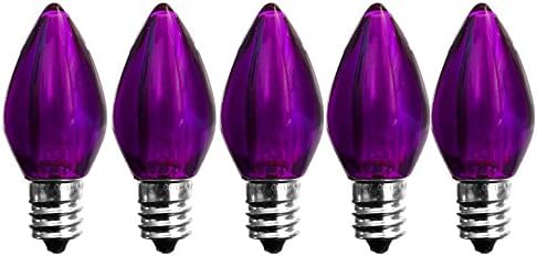 C7 Purple LED Bulbs - 5 Pack Smooth Lens Purple Transparent C7 Replacement Bulbs