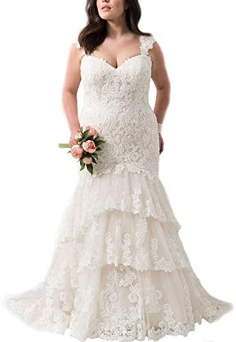 FirstWedding 2019 V-Neck Cap Sleeves Plus Size Bridal Wedding Dress Mermaid Lace