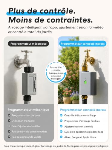 meross Programmateur Arrosage WiFi avec Smart Hub, Arrosage Automatique pour Jardin, App & Commande Vocale, Pause Pluie, Suivi Conso d’Eau, Raccords en Laiton, IP65, Alexa, Google et Apple Home, Gris