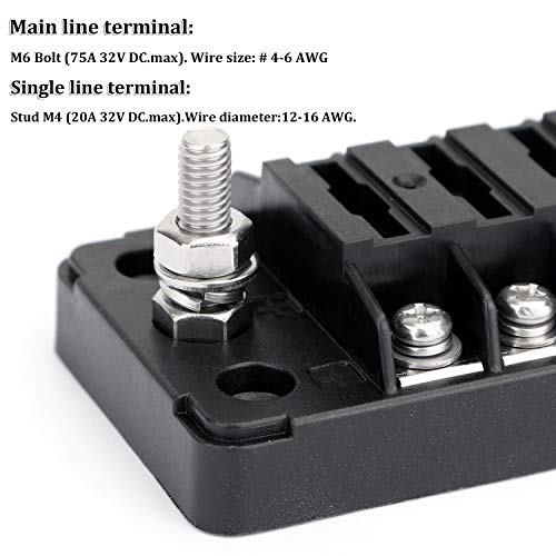 PSEQT Mini 6Way Marine Blade Fuse Block with Negative Bus ATC/ATO