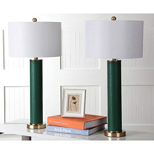 Lighting 32inch Faux Woven Leather Dark Green Table Lamp (Set of 2