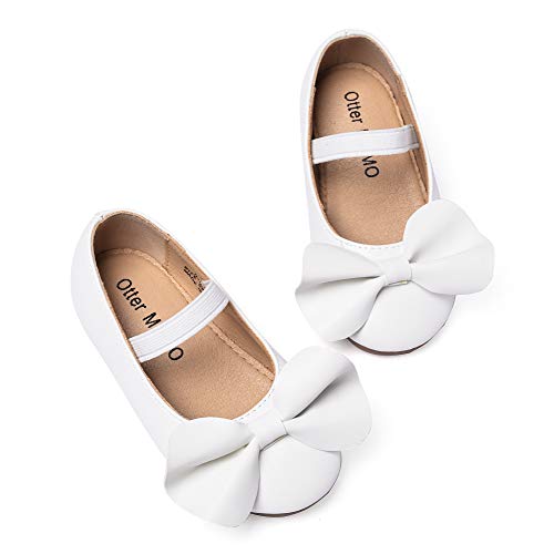 Otter MOMO Toddler/Little Girls Mary Jane Ballerina Flats Shoes Slip-on School Party Dress Shoes (11M-7 1/4 inches-18.5cm, D704-White)