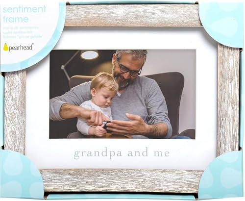 Pearhead Grandpa and Me Rustic Picture Frame, Gender Neutral Nursery Decor, Farmhouse Style Wall or Tabletop Display, Gift for New Dad or Grandfather, 4x6 Photo Insert, Distressed Wood