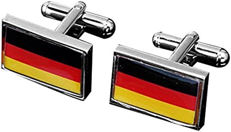 MGStyle Cufflinks For Men - German Flag - Red &amp; Yellow &amp; Black &amp; Silver Tone - Rectangle - Enamel &amp; Stainless Steel with Deluxe Gift Box