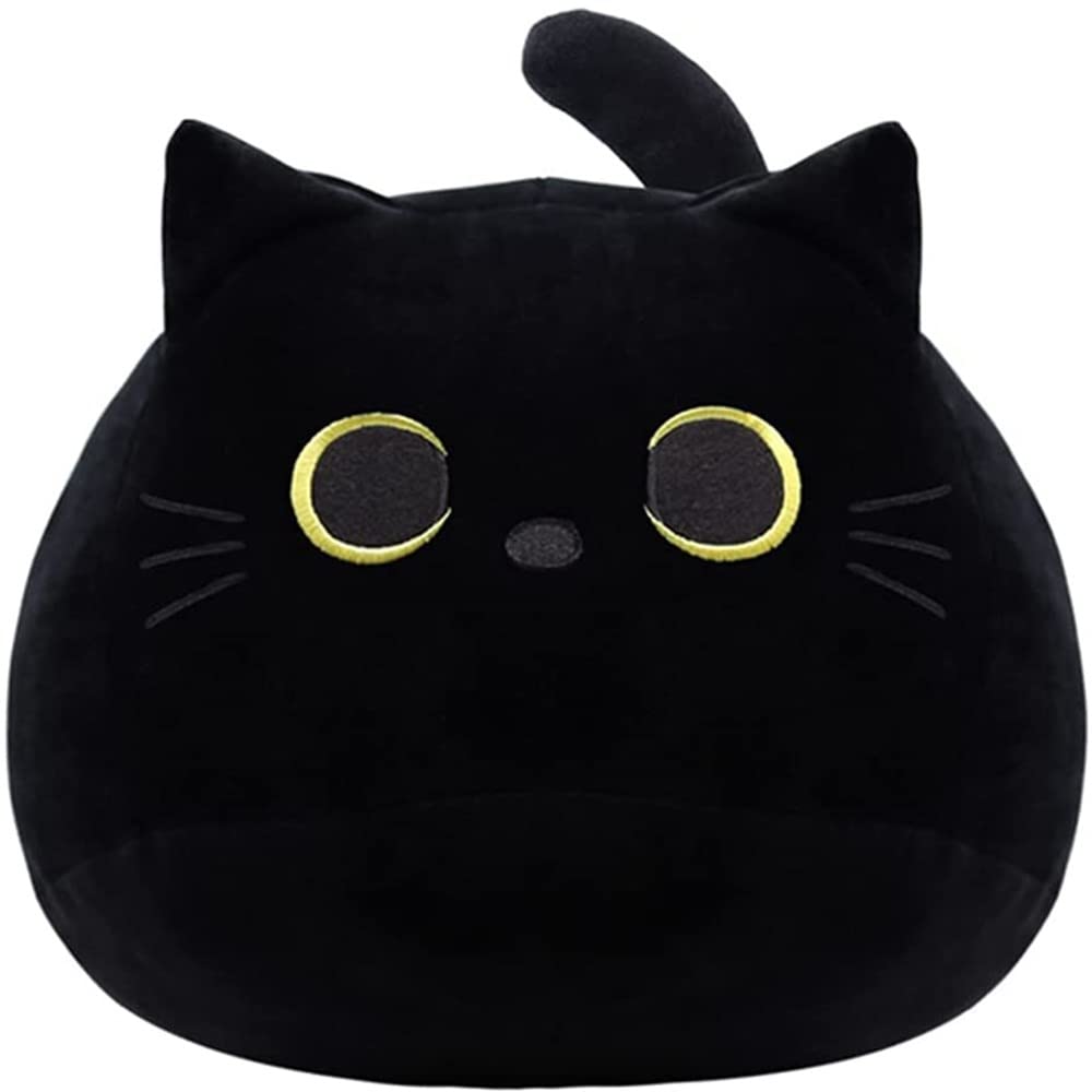 OUKEYI 40cmBlack Cat Plush Toy Black Cat Pillow,Fat Cat Kawaii Pillow Stuff,Plushies Lumbar Back Cushion Decoration for Kids Home Decor Gift