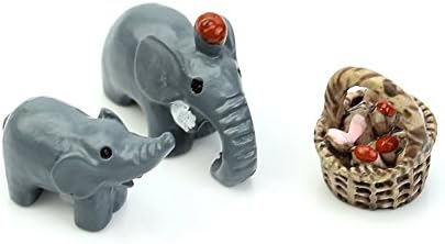 HeroNeo 3Pcs Mini Dollhouse Bonsai Craft Garden Ornament For Plant Pots Fairy Garden (Elephant &amp; Basket)