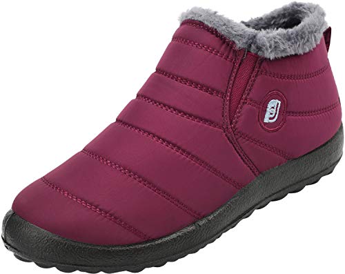 FEETCITY Waterproof Lace up Winter High Top Snow Boots Red Women 8.5 B(M) US