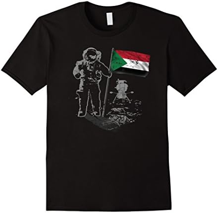 Mens Astronaut Moon Landing Sudan Flag Shirt Moonman Shirt Medium Black