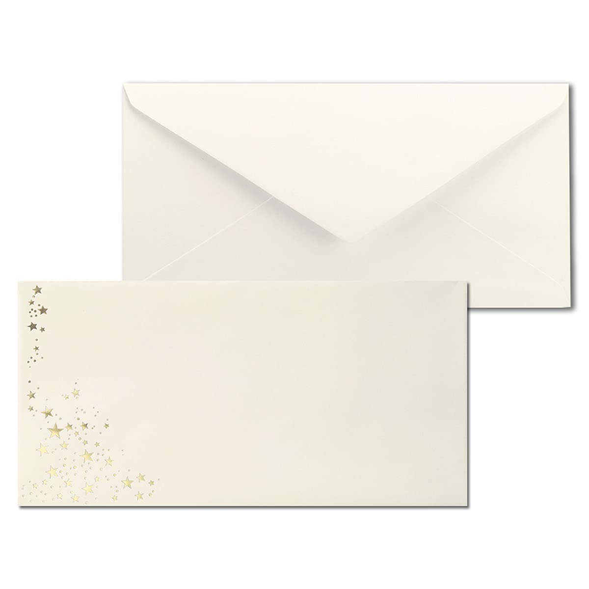 Christmas Envelopes Film Stars DIN Lang - 25 Stück Umschlag Creme // Sterne Gold