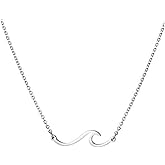 RUIZHEN Simple Ocean Wave Pendant Necklace Sea Beach Jewelry
