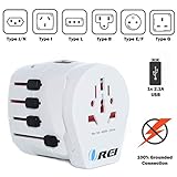 OREI Safest World Travel Adapter Grounded 3 Prong Plug for Laptop, Chargers, USB Device, Cell Phones - M8 Plus