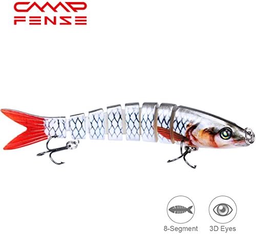 CampFENSE Fishing Lure Bait, 8-Segment, 3D Eyes, Extra-Large, Tackle 6# High Carbon Steel Anchor Hook 3 Color Options 5.23Inch / 0.67Oz
