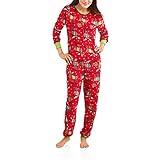 Women's Christmas Holiday Reindeer Dropseat Pajama Union Suit One Piece Sleepwear
