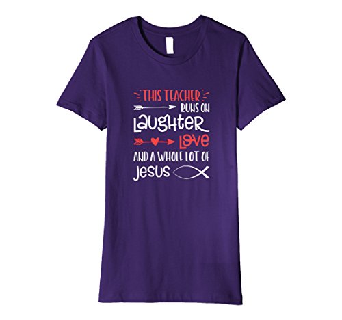 Womens Christian Teacher Shirt Laughter Love Jesus Premium Tee Large Purple