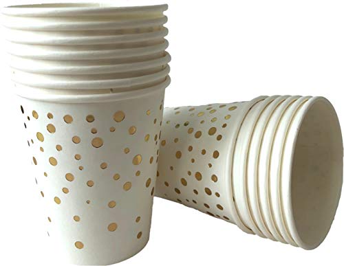 Disposable Plates - Serves 24-72 Piece White Paper Party Plates and Cups Set with Gold Foiled Confetti Polka Dots Party Supplies - 9" Plates, 7" Plates, 9oz Cups for Birthday Baby Shower - Thumbnail 3