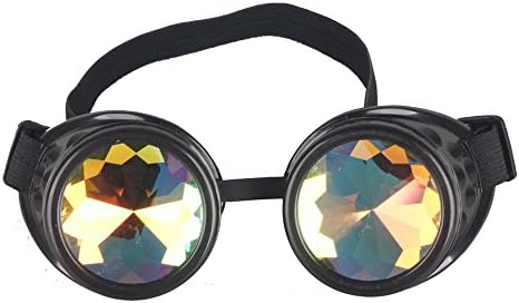 SEXYFROM Kaleidoscope Goggles- Steampunk Rave Diffraction Glasses with Crystal Prism Glass Lens-A Pair Black Goggles