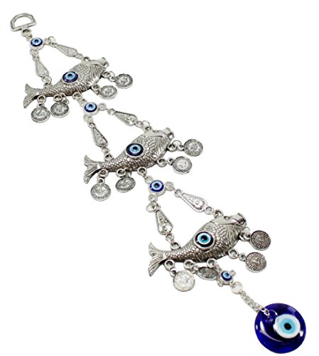 Turkish Blue Evil Eye (Nazar) 3 Lucky Carp Fish Amulet Wall Hanging Home Decor Protection Blessing Housewarming Birthday Gift US Seller