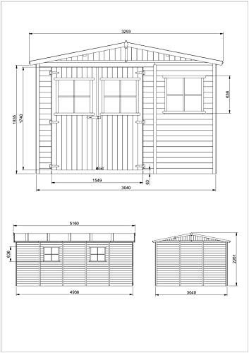TIMBELA M337 ABRI de Jardin en Bois Exterieur - Chalet en Pin/épicéa- 518x320 cm/15 m²