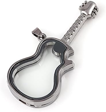 Simple Ever 2pcs 68x30mm Gun Black Color Guitar Shape Floating Charm Living Memory Lockets Set - Magnetic Closure - Free 10pcs Random Style Floating Charms