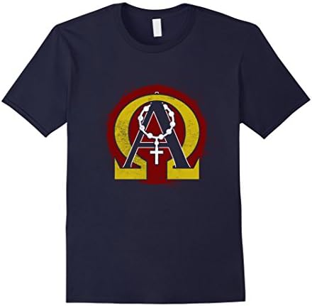 Mens Alpha Omega Catholic Christian Tshirt Large Navy