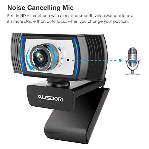 1080P Webcam, AUSDOM AW33 Full HD Web Cam with Built-in Noise Reduction Microphone Stream USB Web Camera for Zoom Meeting, Video Conferencing, Online Work, Home, Office,YouTube, Skype, and Streaming