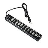 ETvalley 12 Port USB Hub with Power Adapter & 2 Control Switches for Windows MacOs and Linux, Speed up to 12Mbps (Black)