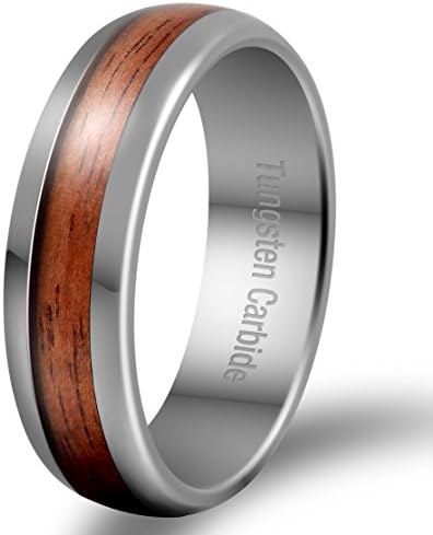 Tungsten Carbide Wood Inlay Wedding Engagement Jewelry Promise Band Ring for Mens Womens 6mm Comfort Fit Size 8.5