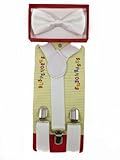 New Suspender Bow Tie Matching Colors Toddler Kids Boys Girls Child (White)