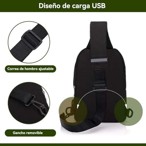 Mochila Cruzada Multifuncional para Hombre,Mochila unisex,Bolso de bandolera Impermeable con Puerto de Carga USB y de Auriculares,bandolera hombre,para Senderismo,Deportes,Actividades al Aire Libre
