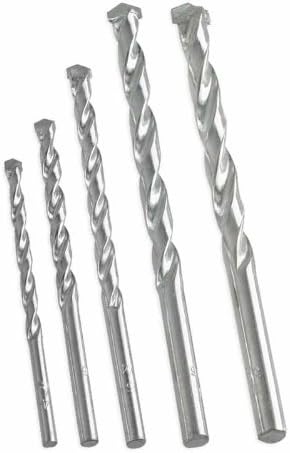 5pc Masonry Drill Bit Set 5/32" to 3/8" - M-2 Carbide Tip - Concrete, Brick, Tile
