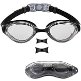 aegend Swim Goggles, Swimming Goggles of Flat Lens Replaceble Nose Piece for Men Women Adult Youth, Anti-Fog UV Protection Leak-Proof Triathlon Goggles with Protection Case, Clear