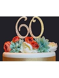 60 GOLD Cake Topper | Premium Sparkly Crystal Diamond Rhinestone Gems | 60th Birthday or Anniversary Party Decoration Ideas | Perfect Keepsake (60 Gold)