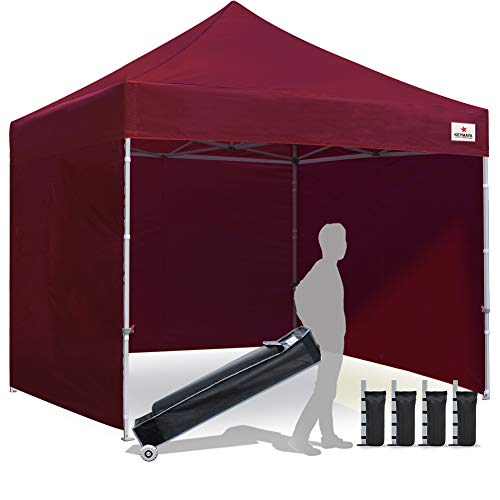 Keymaya 10x10 Ez Pop Up Canopy Tent Commercial Instant Shelter with 4 Removable sidewalls Bonus Weight Bag 4-pc Pack (Burgundy) - Thumbnail 6
