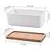 T4U Ceramic Rectanglar Succulent Plant Pot with Free Bamboo Tray White Gift for Home Office Decoration