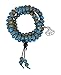 Women Men Blue Porcelain Elastic Tibetan Buddhist 108 Worry Prayer Beads Mala Bracelet Necklace (Lotus Flower)