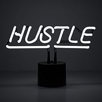 Amped & Co Hustle Neon Desk Light, Real Neon, White, Large 12 x 8 inches, Home Decor Neon Signs for Unique Rooms