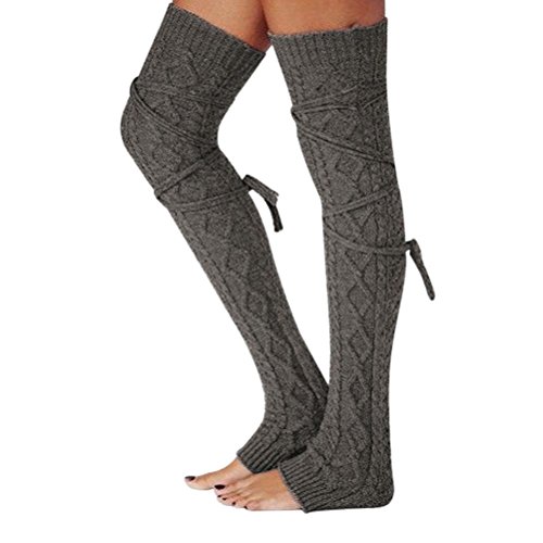 Binmer(TM)Winter Outdoor Fashion Warm Cable Knit Leg Warmers Foot Glove (Dark Gray)