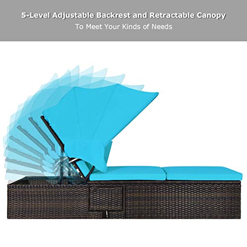 Tangkula Outdoor Chaise Lounge Chair with Folding Canopy, Adjustable