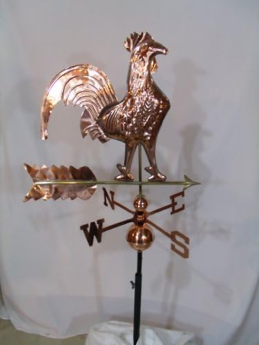 Polished Copper Finish Rooster Weathervane with Free Roof Mount by Outdoor Art
