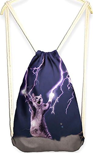 QZUnique Women's Casual Fashion Outdoor Cartoon 3D Digital Printed Neutral Drawstring Backpack Flash Cat Printed