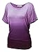 WT990 Womens Round Neck Short Sleeve Dip-Dye Dolman Top XXL Purple
