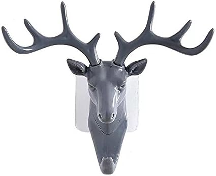 ELK David's Deer Head Single Wall Hook / Hanger Animal shaped Coat Hat Hook Heavy Duty, Rustic, Decorative Gift (Gray)