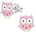 Hypoallergenic Sterling Silver Owl with Hearts Stud Earrings for Kids (Pink)
