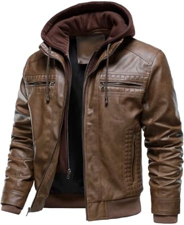 QUNPIU Mens Faux Leather Jacket Vintage Oversized Bomber Jacket