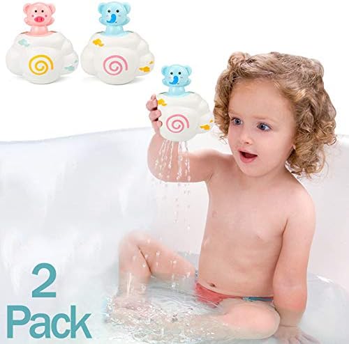 JIXUN Baby Bath Toys,2 Pack Elephant and Pig Cloud Raindrop Water Spraying Shower Tool Gift Set for Kids and Toddler