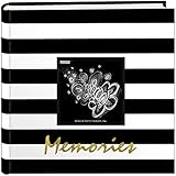 Pioneer Photo Albums EV-246/M Golden Memories Black and White Striped 200 pkt 4x6 Photo Album, Pocket, Gold