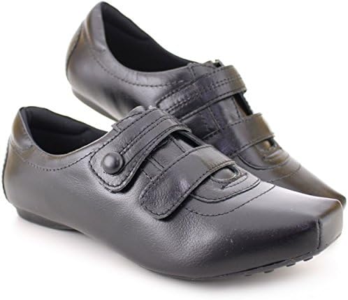 Flat Real Leather Double Velcro Shoes 2056 (5, Black)