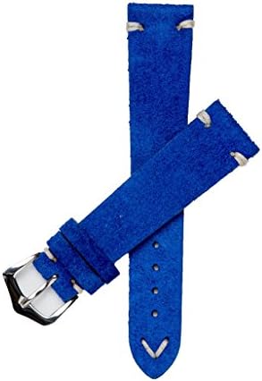 Blu Suede Vintage Leather Watch Strap Lug With: 16mm-18mm-20mm Unisex (18mm, Stainless Steel Polish)